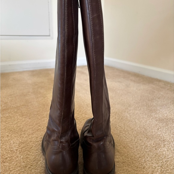J Crew Knee High Dark Brown Leather Riding Boot 9 8.5 Made in Italy Rubber Soles - Picture 3 of 6